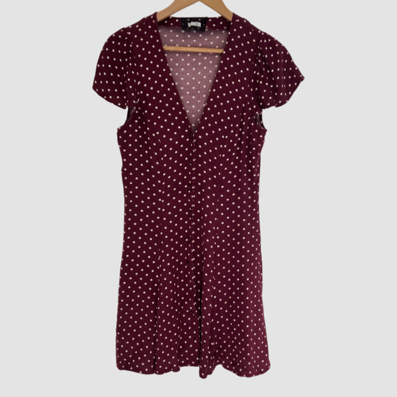 Reformation Dresses & Skirts - Reformation Maroon Polkadot V-Neck Dress Size 4